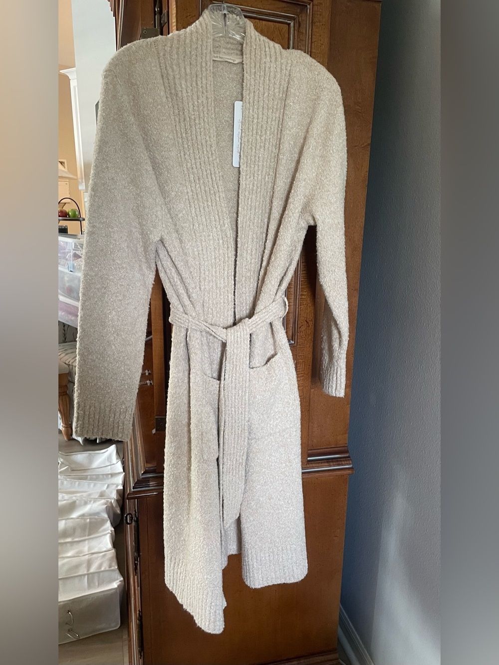 Soft Surroundings Cream Ribbed Knit Robe with Belt